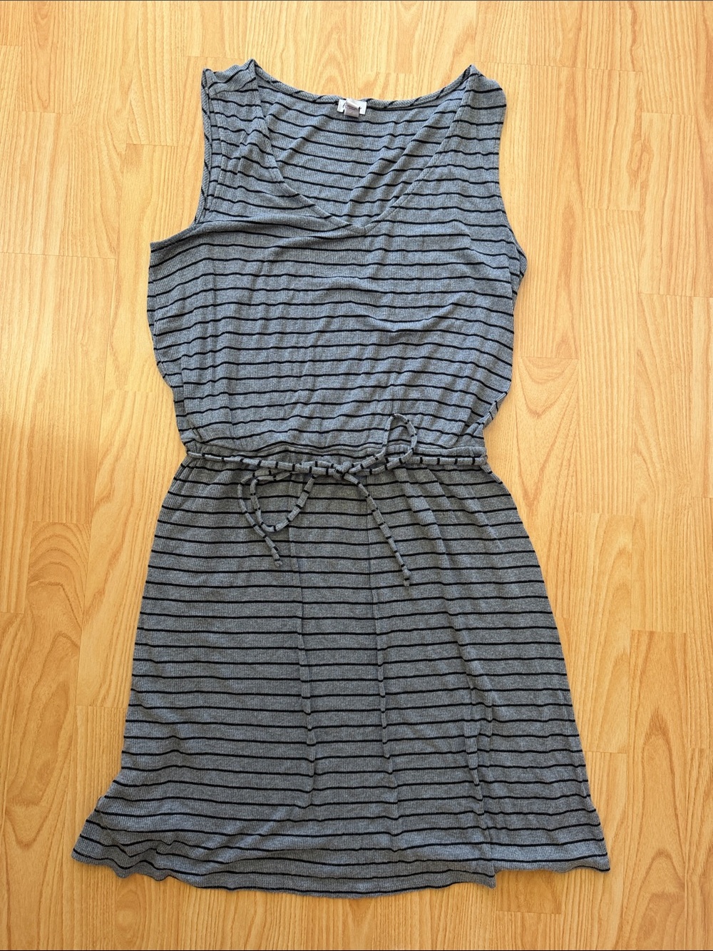 Striped Drawstring Waist Dress - Gray/Black